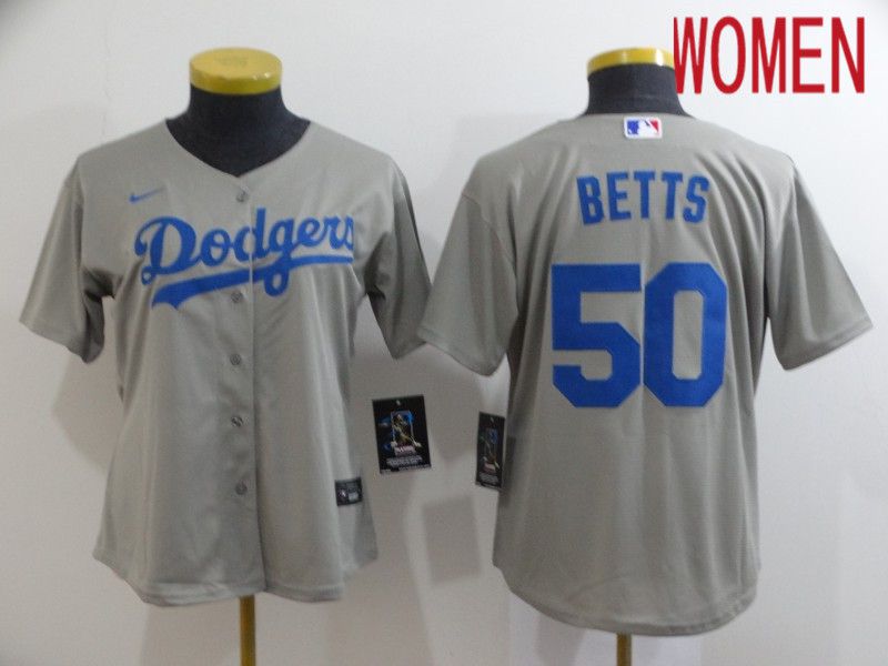 Women Los Angeles Dodgers 50 Betts Grey Nike Game MLB Jerseys